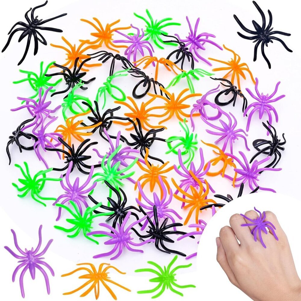 300pcs Halloween Spider Rings for Kids Party Favors 1.96’’ Plastic Spider Rings